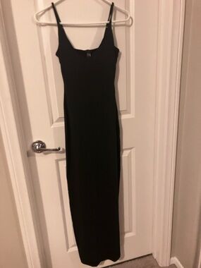 SKIMS Black Maxi Slip Dress with Slim Straps